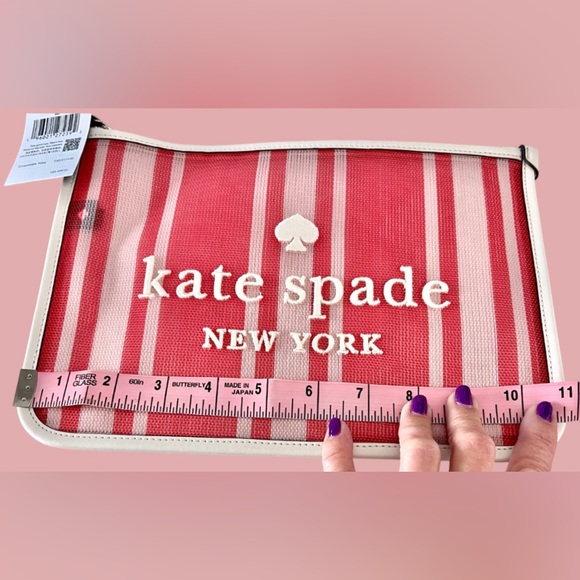 kate spade Wristlet Ella Lt Red/cream Mesh/white leather trim New with tags - Picture 10 of 11
